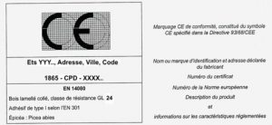 Etiquette de marquage CE sur la documentation commerciale du bois lamellé collé